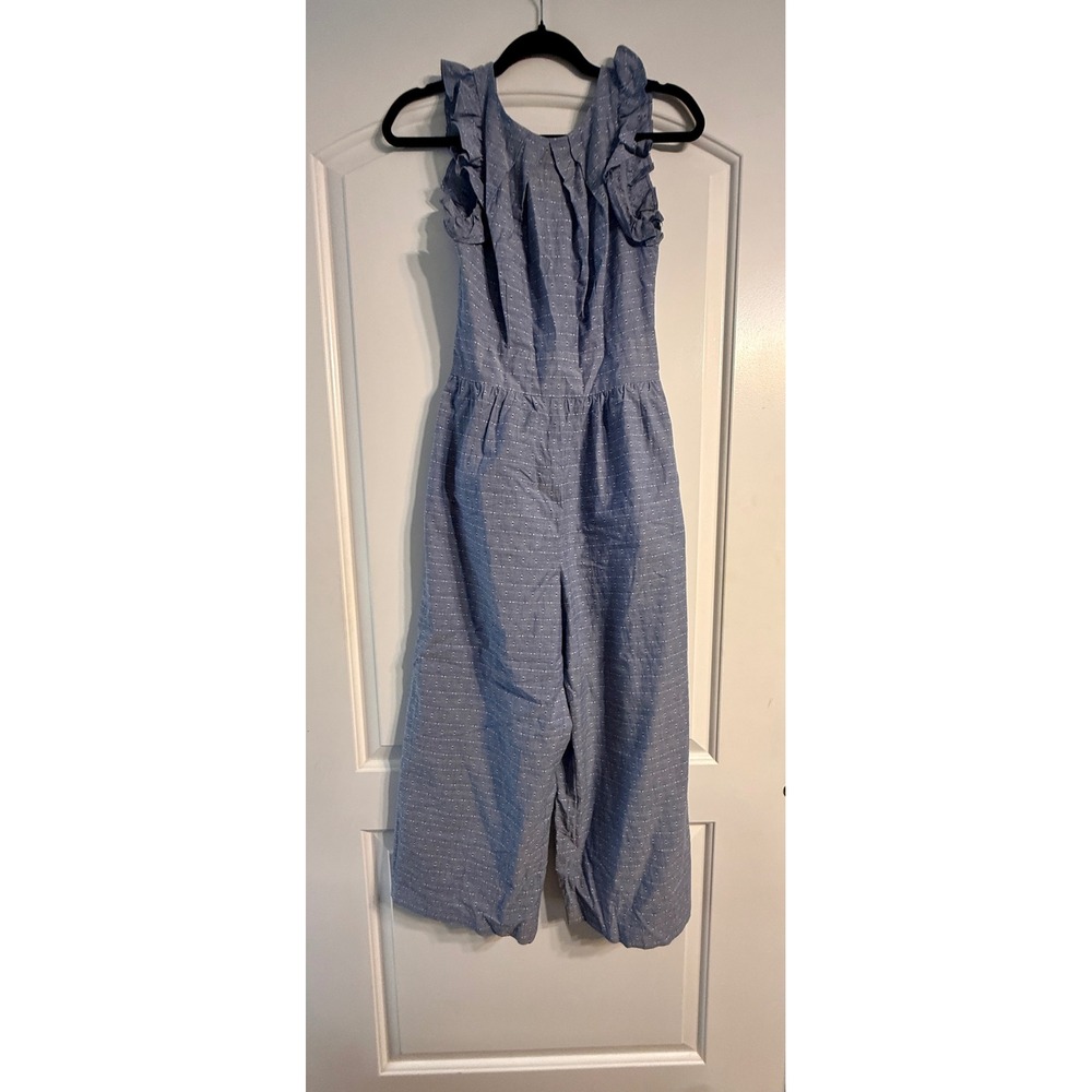 1901 Jumpsuit Size 0 Blue Ruffle Wide Leg Dobby Cotton Nordstrom Cottagecore